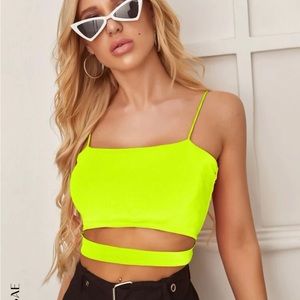 - neon yellow cutout cropped cami top
- size: small
- brand: shein